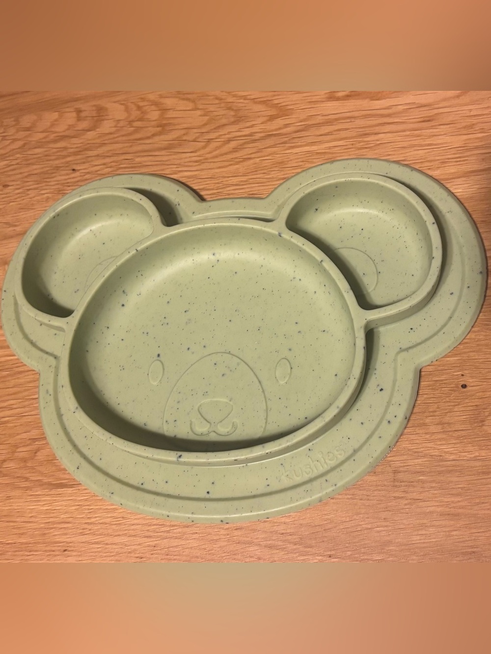 Kushies Silicone Bear Plate in Sage Green - Non-Slip Mealtime Tray